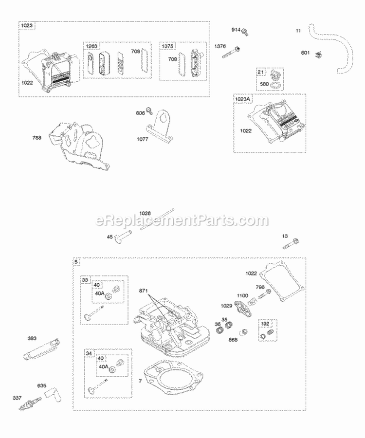 Cylinder Heads Rocker Covers Diagram and Parts List for 541477-0100-E1  Briggs and Stratton Engine